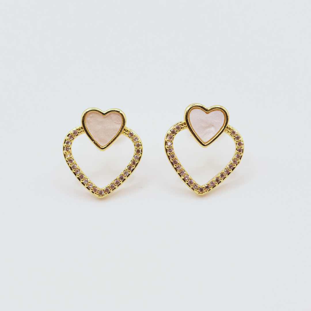 Aretes Doble Corazón Blanco