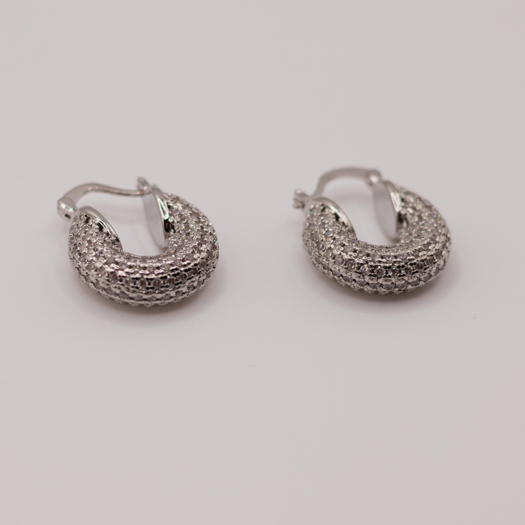 Aretes Argollas Con Zircones Silver