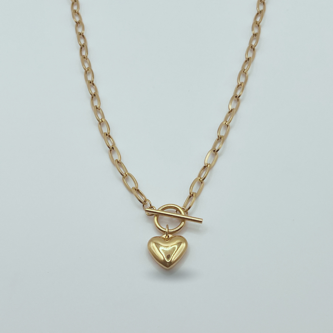 Collar Eslabones Corazón Dorado