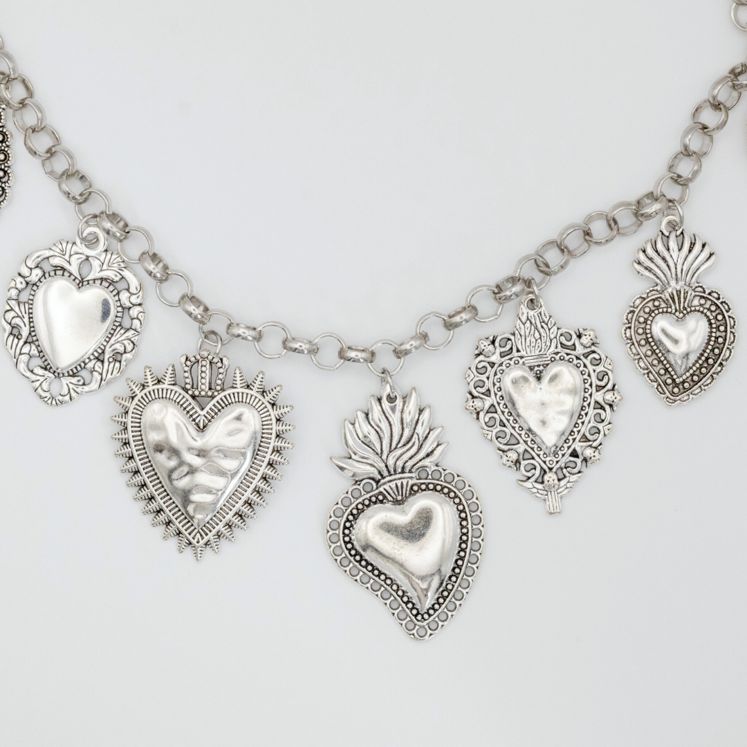 Collar Flame Multi Corazones Silver