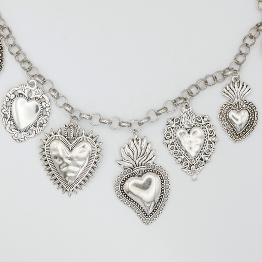 Collar Flame Multi Corazones Silver