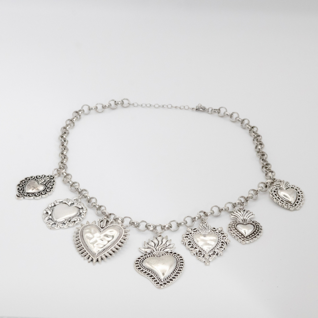Collar Flame Multi Corazones Silver