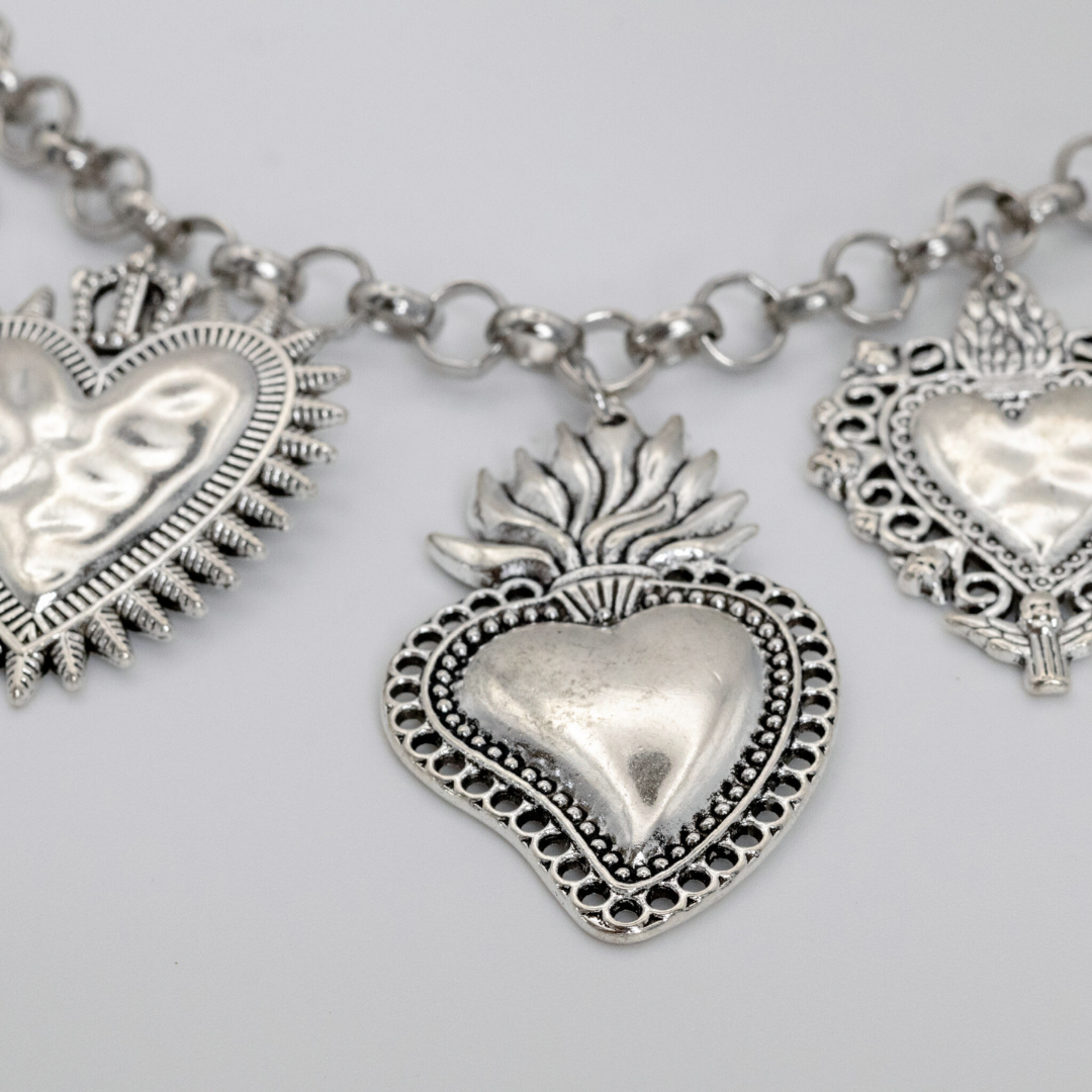 Collar Flame Multi Corazones Silver