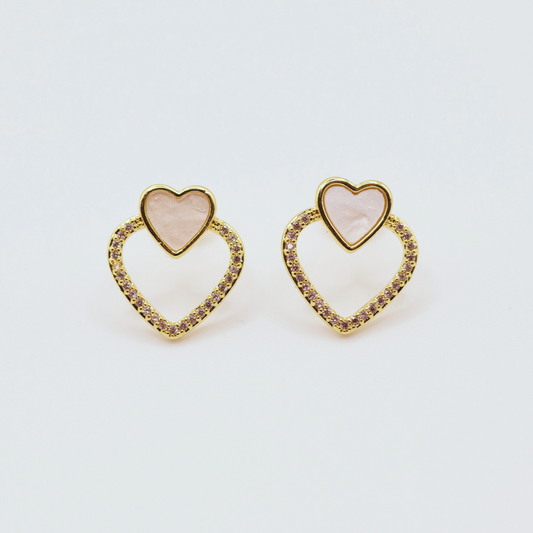Aretes Doble Corazón Blanco