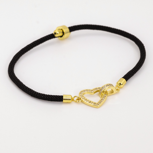 Pulsera Doble Corazón Cinta Negra