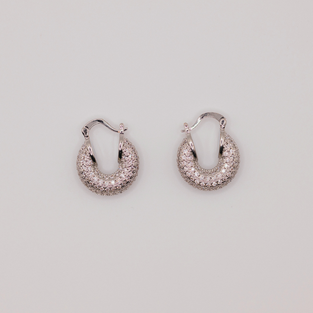 Aretes Argollas Con Zircones Silver