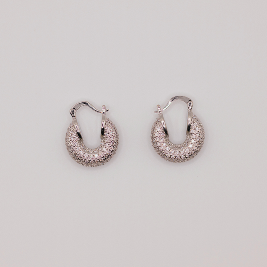 Aretes Argollas Con Zircones Silver
