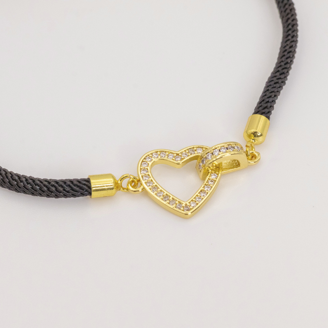 Pulsera Doble Corazón Cinta Negra
