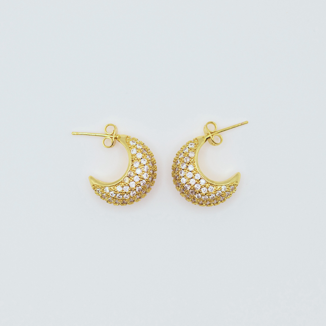 Aretes Argolla Luna Zircones Doradas