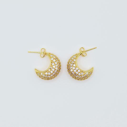 Aretes Argolla Luna Zircones Doradas