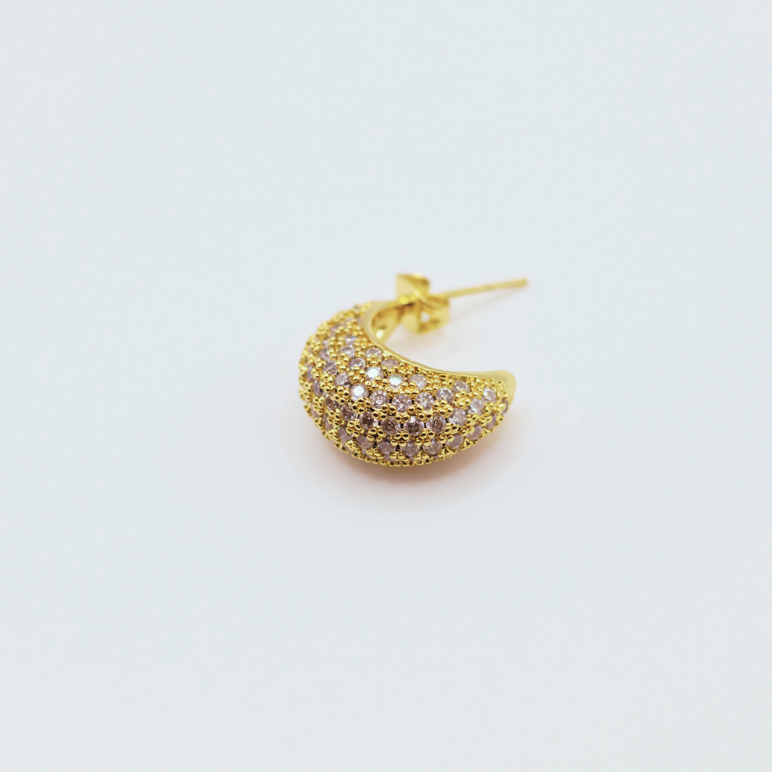 Aretes Argolla Luna Zircones Doradas