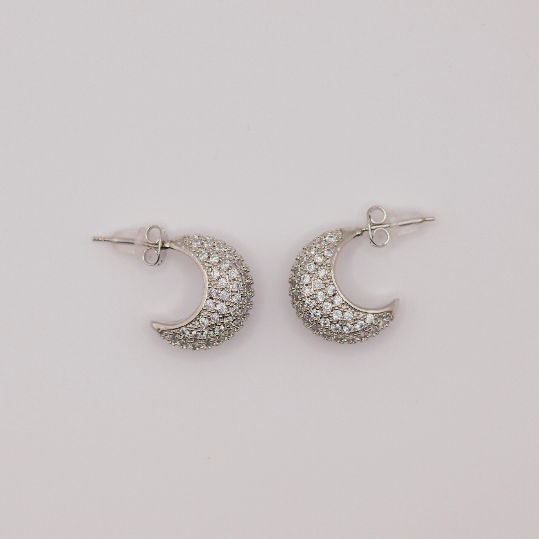 Aretes Argolla Luna Zircones Silver