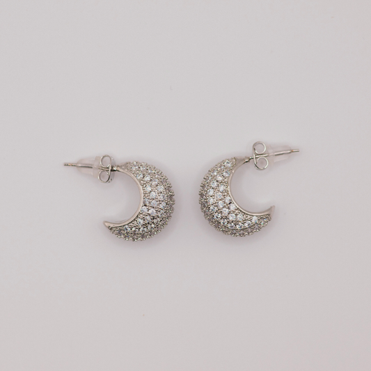 Aretes Argolla Luna Zircones Silver