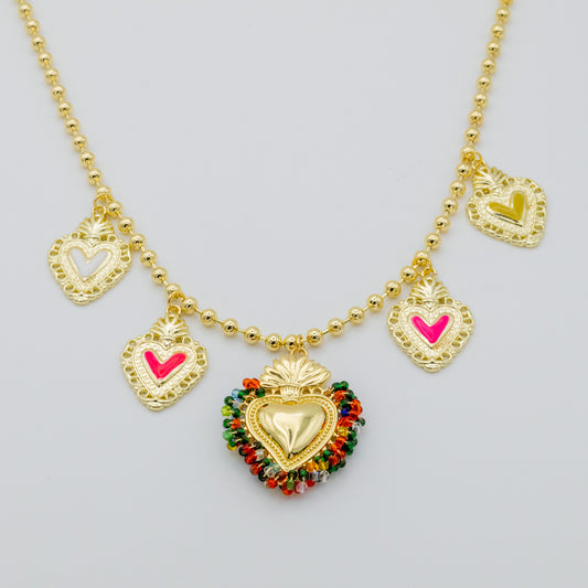 Collar Flame Corazones Multicolor
