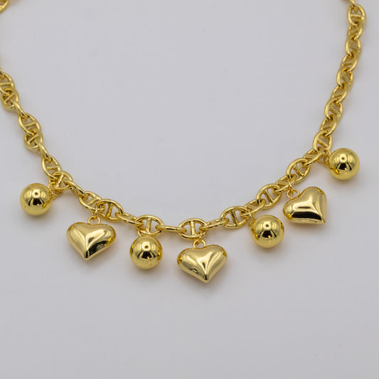 Collar Corazón y Balines Dorado