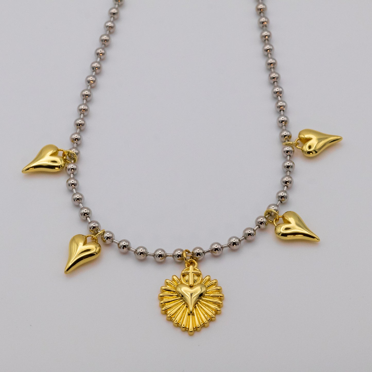 Collar Flame Corazones Dijes Gold&Silver