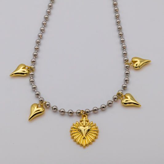 Collar Flame Corazones Dijes Gold&Silver