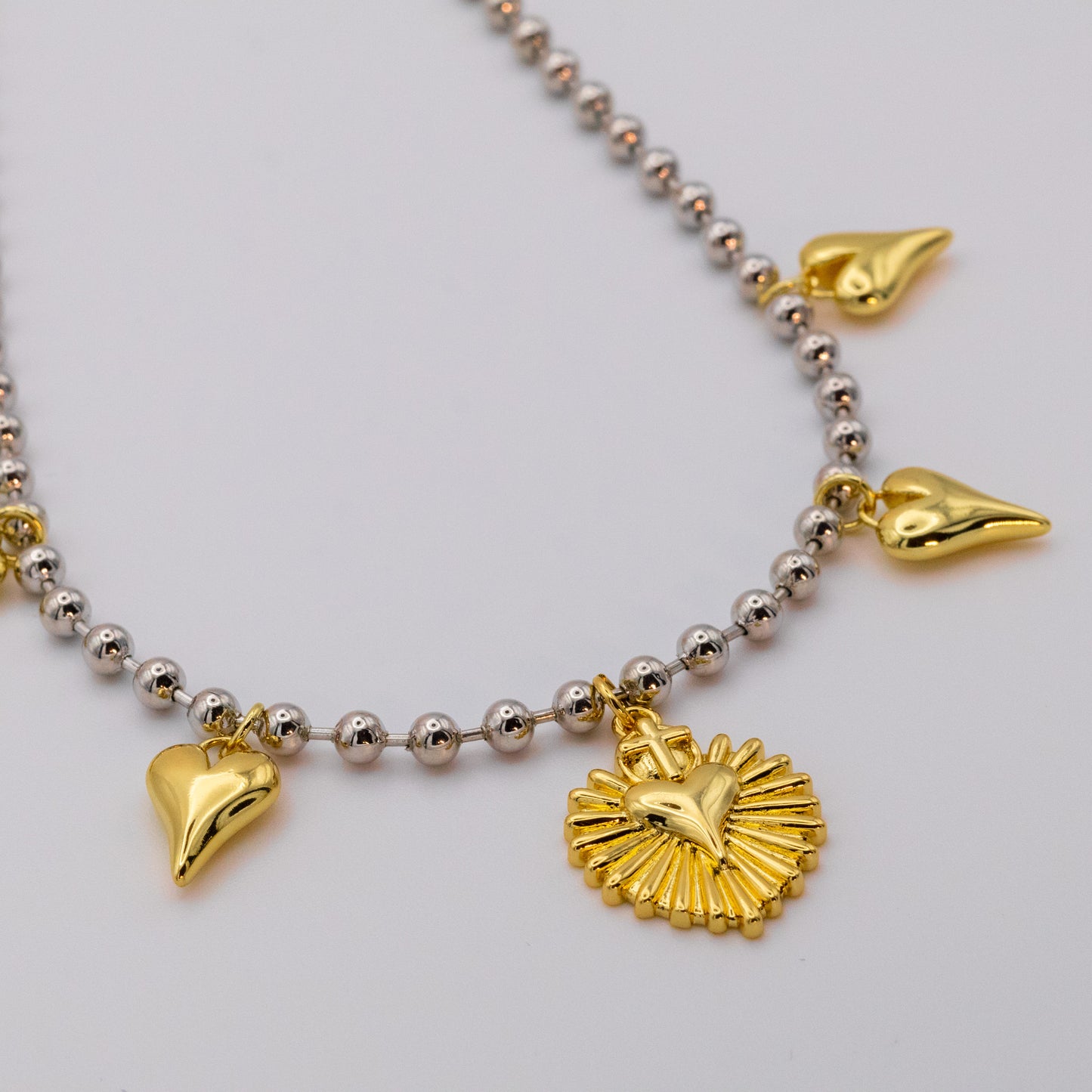 Collar Flame Corazones Dijes Gold&Silver