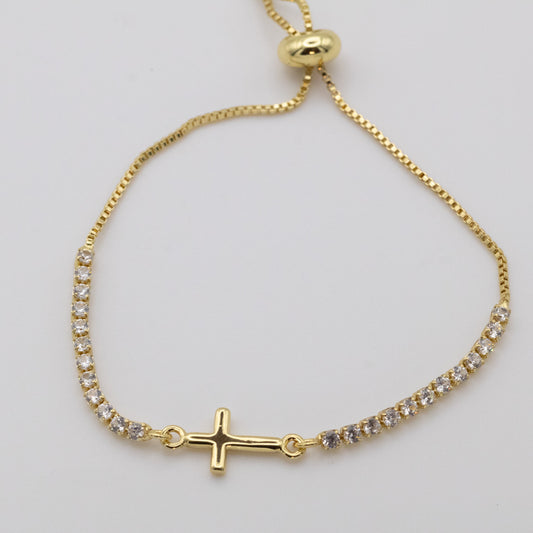 Pulsera Cruz y Zircones Ajustable