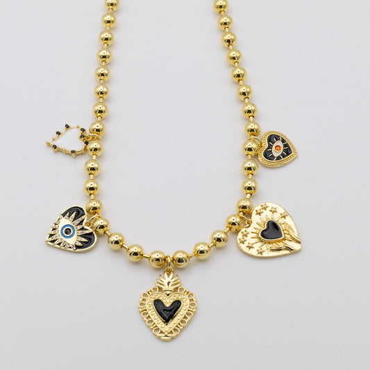 Collar Flame Corazón Negro Mini Dijes